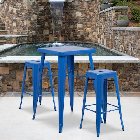 30"" High Backless Blue Square Metal Barstool, PK4