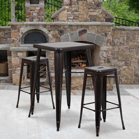 4PK 30"H No Back Black-Gold Square Metal Barstool