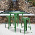 4PK 30"H No Back Green Metal Barstool Square Seat
