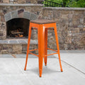 Backless Orange Metal Barstool with Square Wood Seat, 30" High, PK4
