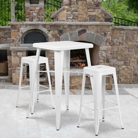 4PK 30"H No Back White Metal Barstool Square Seat