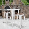 Backless White Metal Barstool with Square Wood Seat, 30" High, PK4