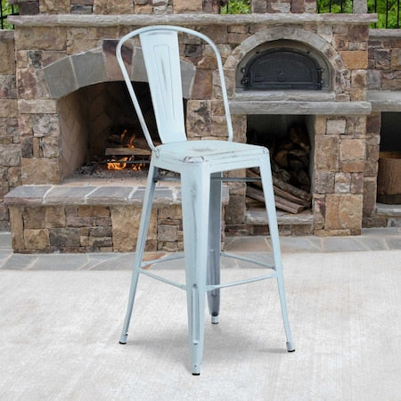 Distressed Gn-Blue Metal Stool, PK4