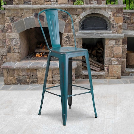 Distressed Blue-TL Metal Stool, PK4