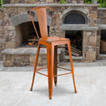 Distressed Orange Metal Stool, PK4