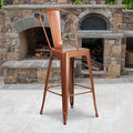Copper Metal Indoor-Outdoor Barstool with Back, 30" High, PK4