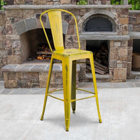 Distressed Yellow Metal Stool, PK4