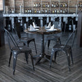 Distressed Black Metal Indoor-Outdoor Stackable Chair, PK4