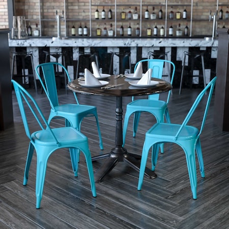 Crystal Teal-Blue Metal Indoor-Outdoor Stackable Chair, PK4