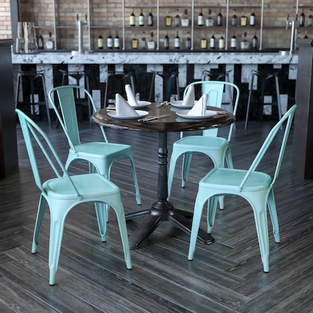 Mint Green Metal Indoor-Outdoor Stackable Chair, PK4