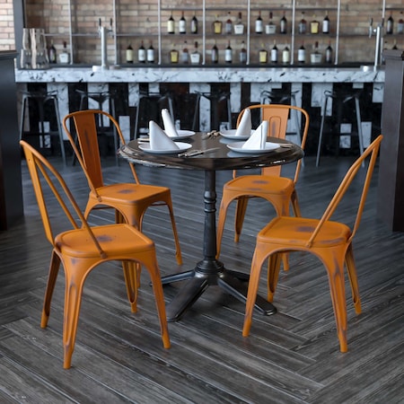 Distressed Orange Metal Indoor-Outdoor Stackable Chair, PK4