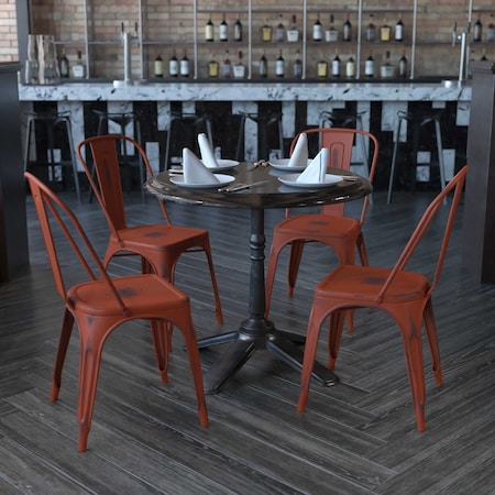 Distressed Kelly Red Metal Indoor-Outdoor Stackable Chair, PK4