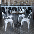Distressed White Metal Indoor-Outdoor Stackable Chair, PK4