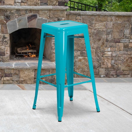 30" High Backless Crystal Teal-Blue Barstool, PK4