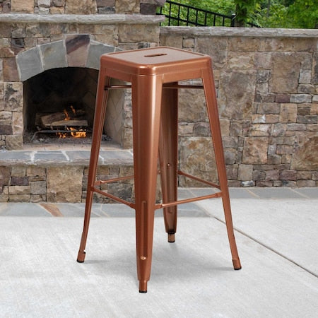 4 " High Backless Copper Metal Barstool, PK4