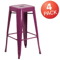 4 " High Backless Purple Metal Barstool, PK4