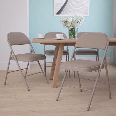 HERCULES Series Double Braced Gray Vinyl Folding Chair, PK4