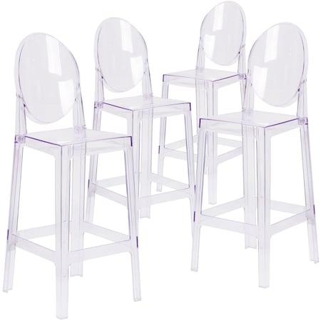 Ghost Transparent Crystal Barstool with Oval Back, PK4