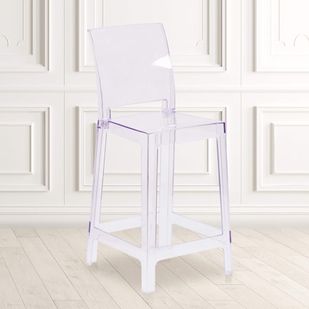 Ghost Counter Stool with Square Back in Transparent Crystal, PK4