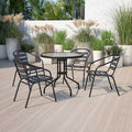 Lila Black Metal Restaurant Stack Chair with Aluminum Slats, PK4