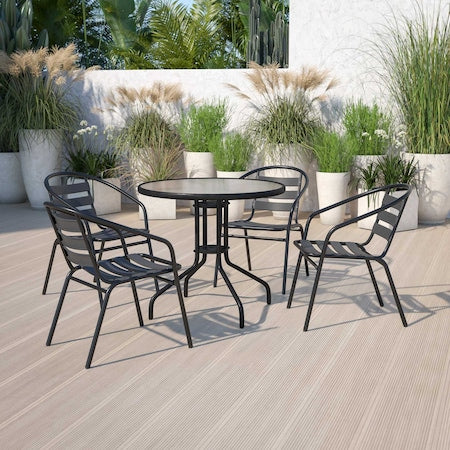 Lila Black Metal Restaurant Stack Chair with Aluminum Slats, PK4