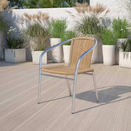 4PK Commercial Aluminum & Beige Rattan Stack Chair