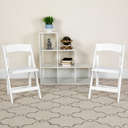 HERCULES Series White Wood Folding Chair with Vinyl Padded Seat, PK4