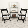 HERCULES Series Black Wood Folding Chair with Vinyl Padded Seat, PK4