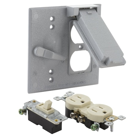 Box Cover, Switch Box Type, 2 Gang, Aluminum, Toggle Switch Cover Type
