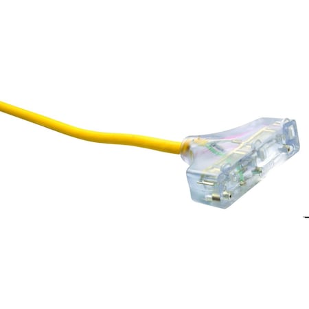 SJEOOW Extension Cord, 12 AWG, Outdoor, 12/3, 3 Outlets, 5-15R, Yellow, TPE, 5-15P, 25 ft
