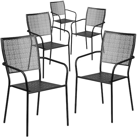 Black Steel Patio Arm Chair with Square Back, PK5