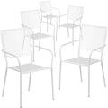 White Steel Patio Arm Chair with Square Back, PK5