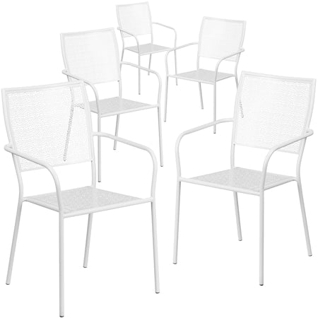 White Steel Patio Arm Chair with Square Back, PK5