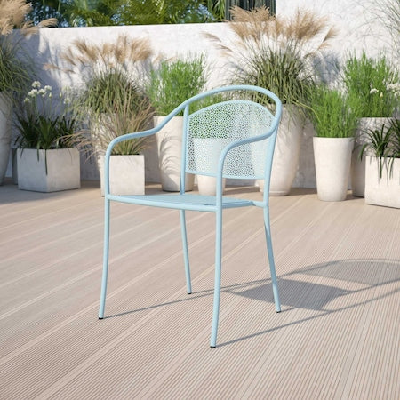 5PK Sky Blue Steel Patio Arm Chair with Round Back
