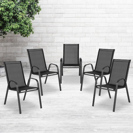 Black Outdoor Stack Chair w/ Flex Material, PK5