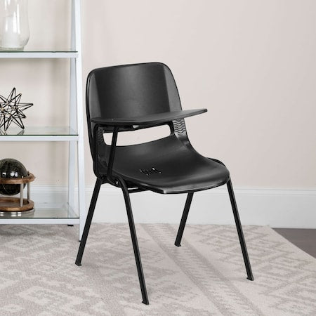 Black Ergonomic Shell Chair with Right Handed Flip-Up Tablet Arm, PK5