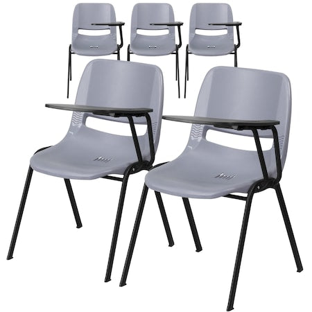 Gray Ergonomic Shell Chair with Left Handed Flip-Up Tablet Arm, PK5