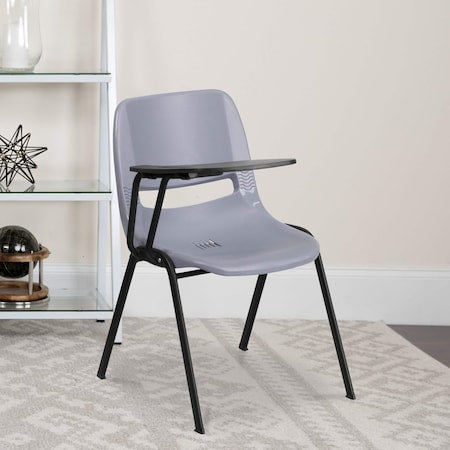 Gray Ergonomic Shell Chair with Right Handed Flip-Up Tablet Arm, PK5