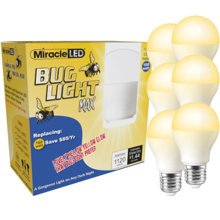 Bug Light MAX Yellow Amber Glow Replace 100w for Porch & Patio, PK6