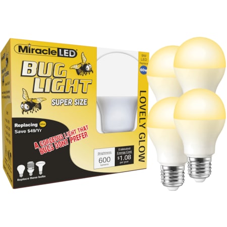 Bug Light Lovely Glow Yellow Amber LED Replace 60W for Porch & Patio, PK4