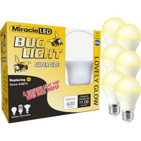 Bug Light Lovely Glow Yellow Amber LED Replace 60W for Porch & Patio, PK6