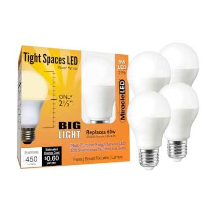 Tight Spaces LED Bulb for Small Areas, Warm White Replace 60W, PK4