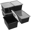 Storage Bin W/ Lid, Black, 7.87 in H, 11.25 in W, 13.63 in L, 6 PK