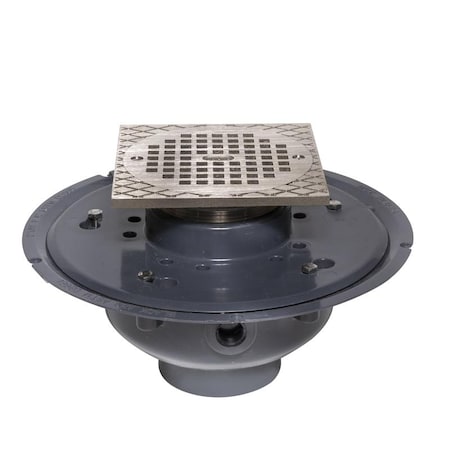 Square Square Drain, PVC, Nickel, 4"", Pipe