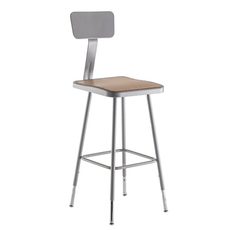 Square Stool with Backrest, Height 25" to 33"Gray