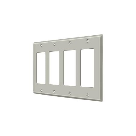 Quadruple Rocker Switch Plate, Number of Gangs: 4 Solid Brass, Brushed Nickel Finish