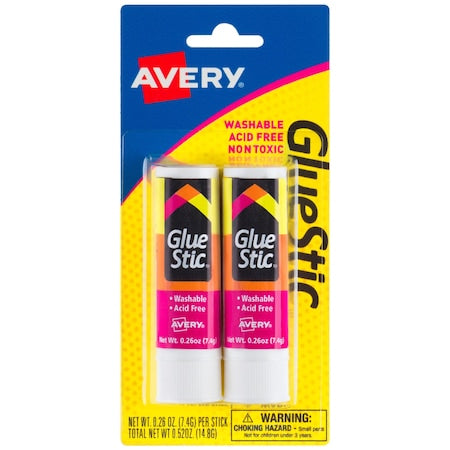 Glue Stick, White, 0.26 oz, 2 PK