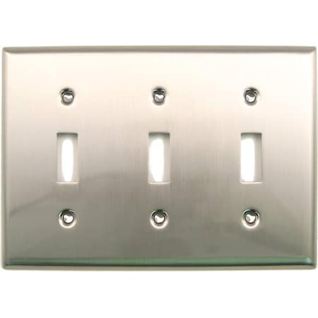 Triple Switch Plate, Number of Gangs: 3 Satin Nickel Finish