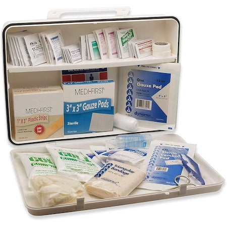 Person 50, First Aid Plstc Kit, Wht 21 Pcs, Plastic, 13 11/16" L, White