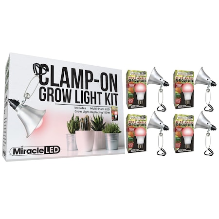 Wide Angle LED Clamp-On Grow Light, PK4
